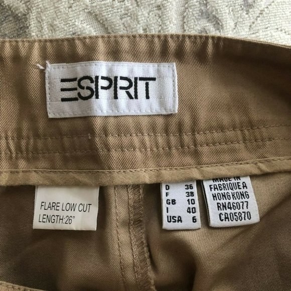Esprit 90s Womens Flare Leg Slit Hem Pants  Low Cut Tan Size 6 - Picture 6 of 9